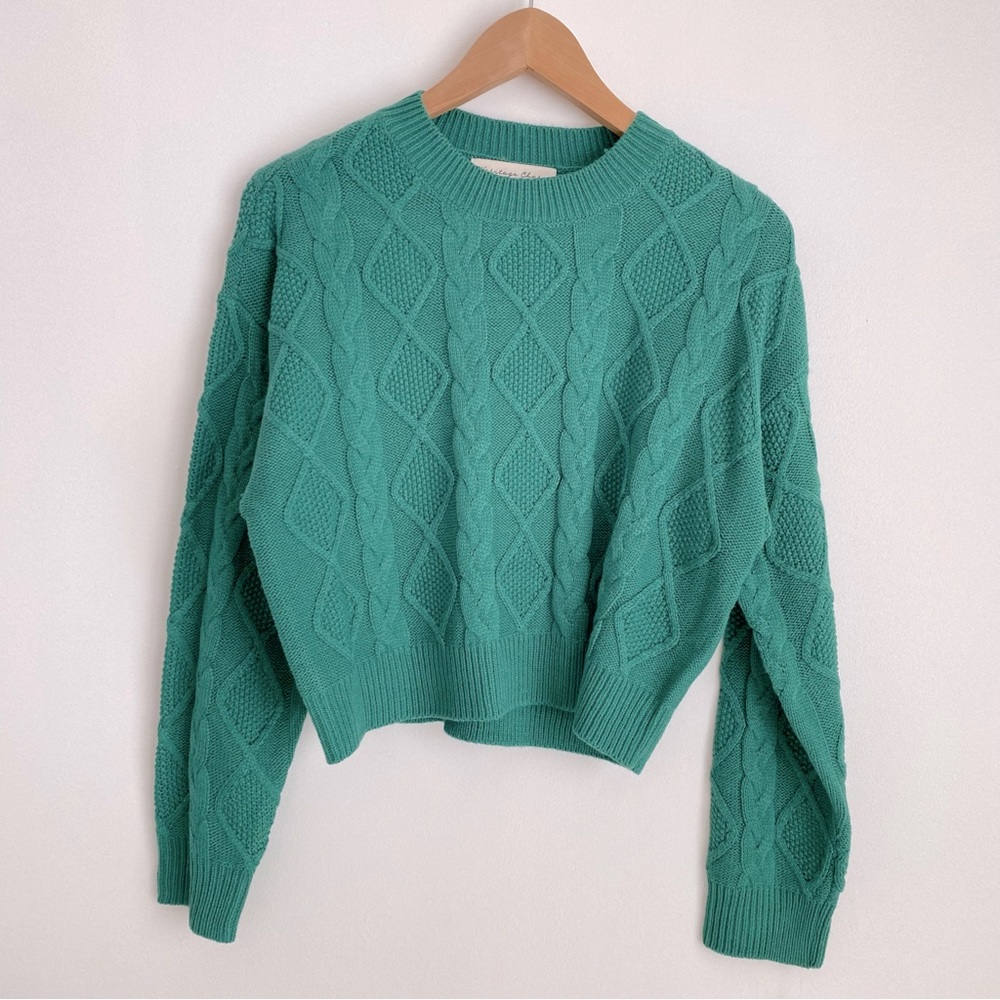 Heritage Charm Womens Vintage Style Crew Neck Sweater, Green, Size S